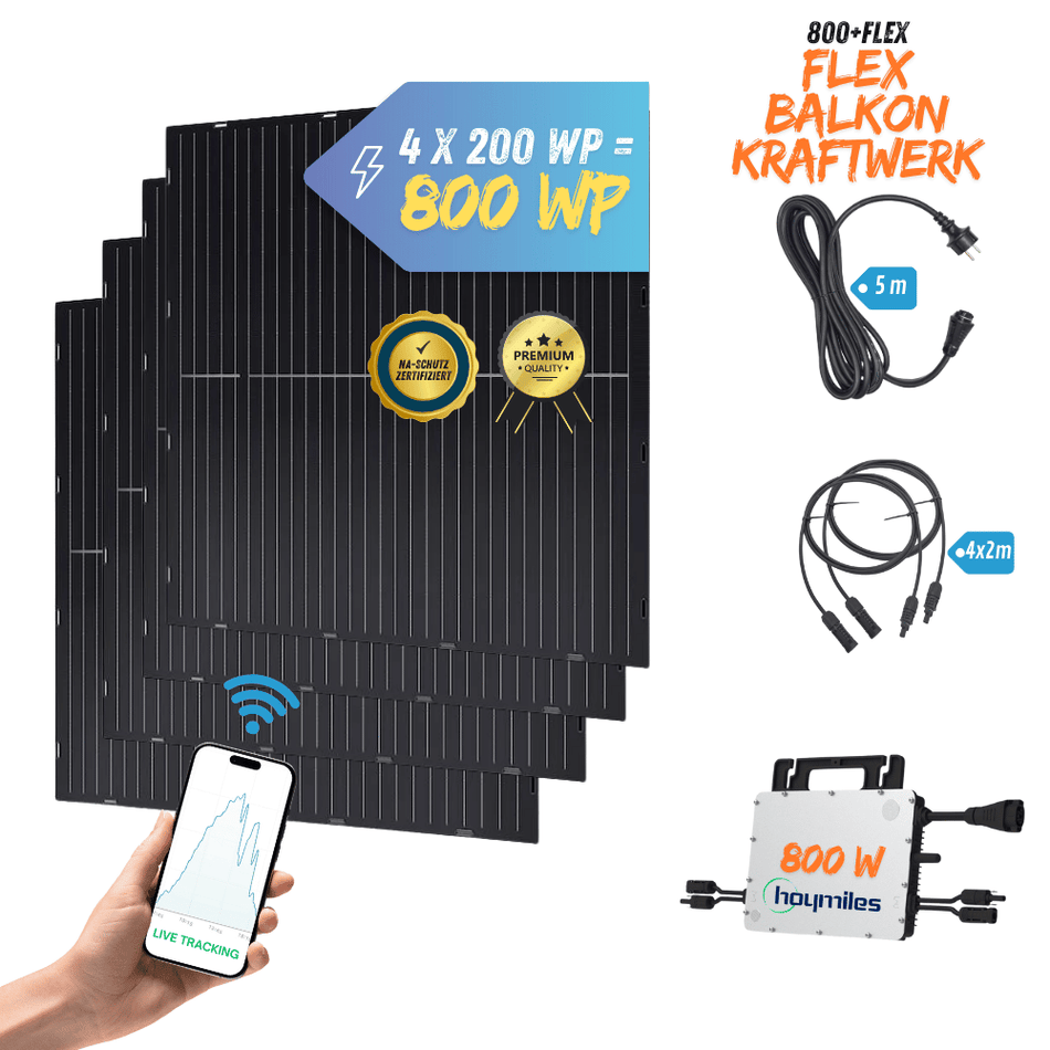 Balkonkraftwerk 800 Watt Flex | Hoymiles 800Watt | (4x200Wp) Flexmodul - Flexibel - leicht