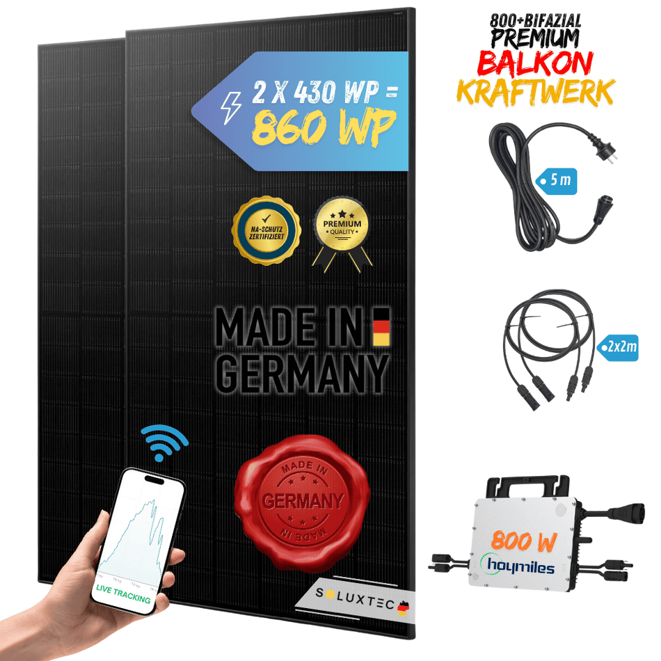 Balkonkraftwerk 800 Watt Komplettset DUO (Module - Made in Germany) Premium