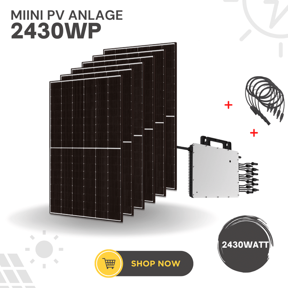 Mini PV Anlage 2430 Watt mit Hoymiles HMT 2250 Watt Wechselrichter und Longi Solar Blackframe Module & Kabel