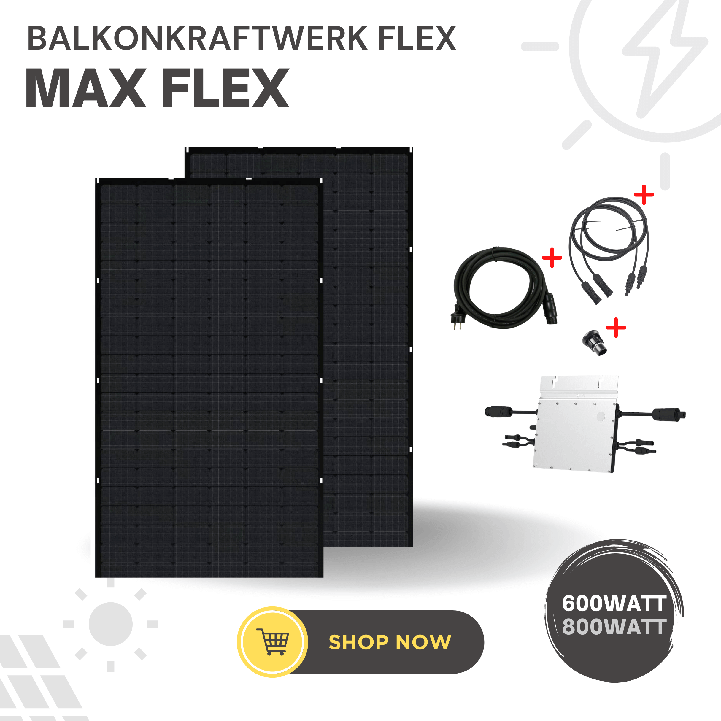 Balkonkraftwerk Flex MAX Komplettset 740 Wp, inklusive Kabel & Microwechselrichter