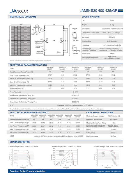 technische Daten Solarmodule JA Solar
