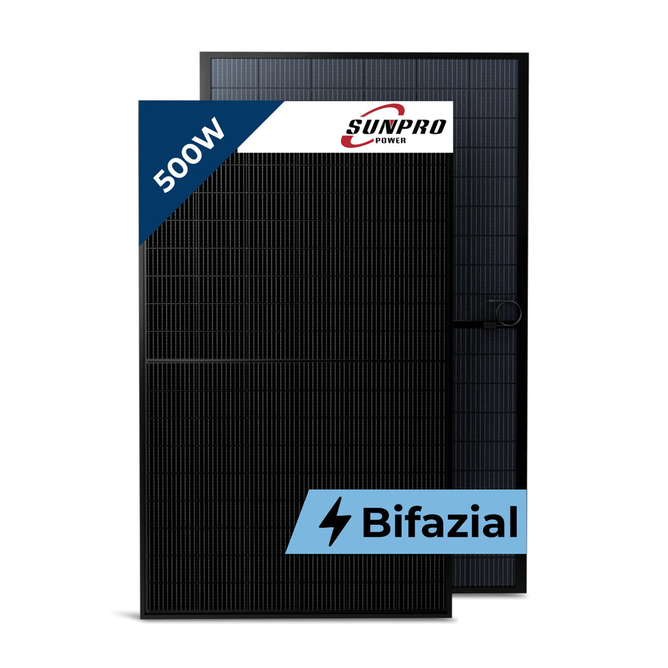 Sunpro 500W Solarpanel Glas-Glas Module für Balkonkraftwerk Topcon Bifazial Full Black