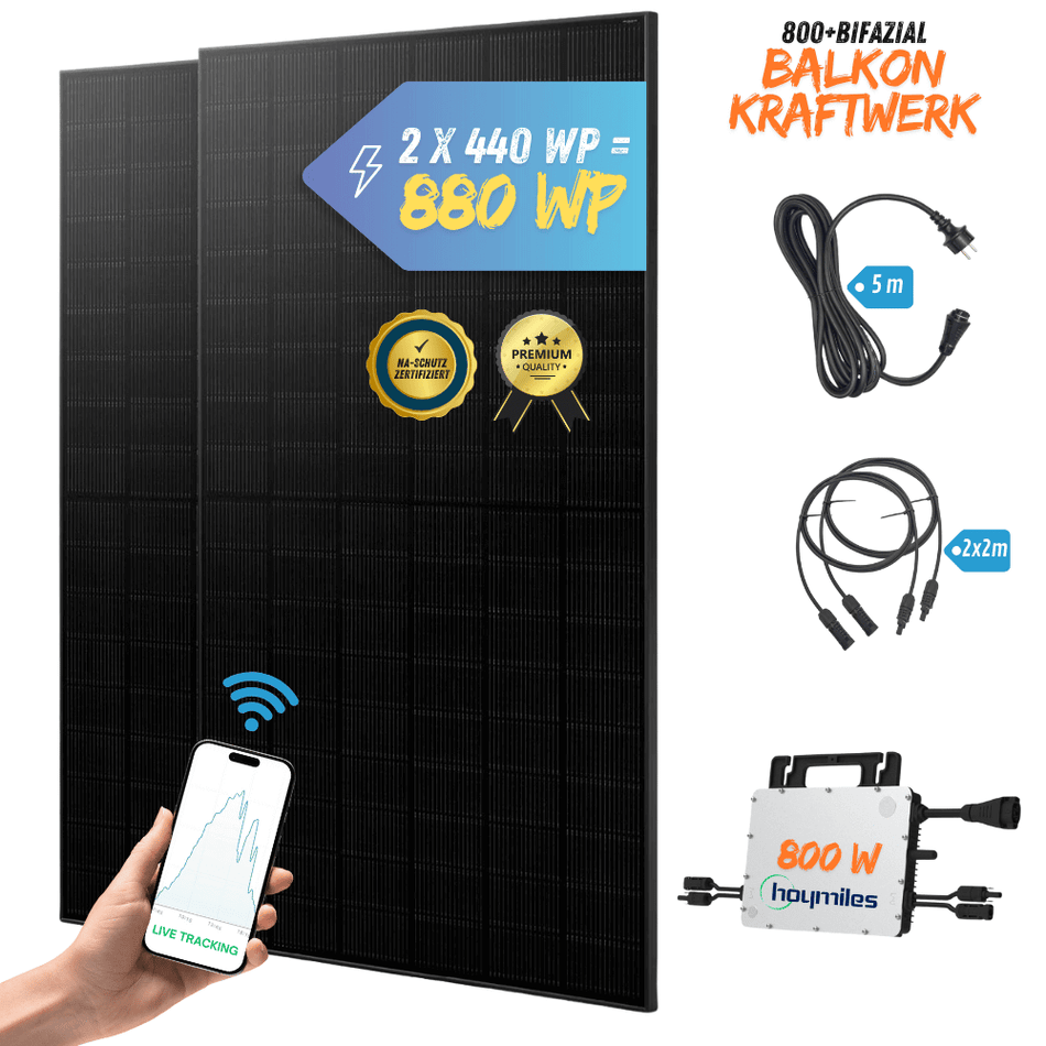 Balkonkraftwerk 800 Watt DUO | Hoymiles 800 Watt | Bifazial 880 Wp - (2x440W)