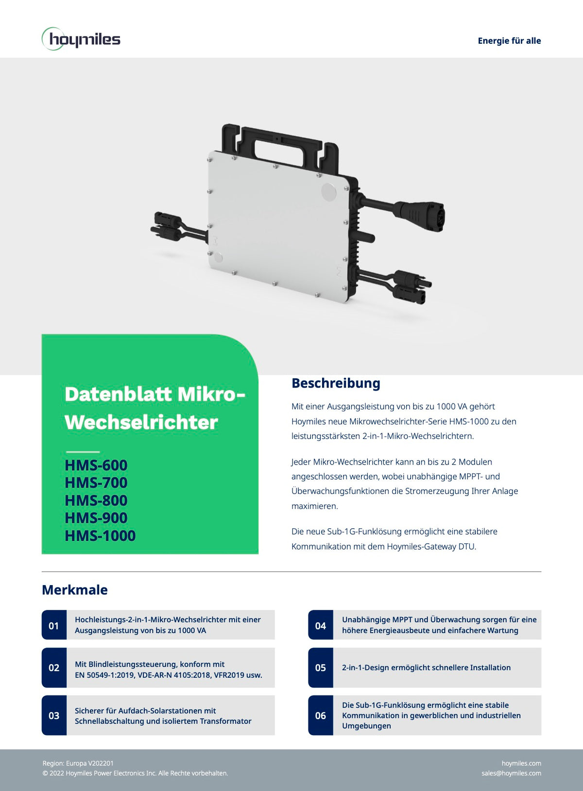 Hoymiles HMS-800-2T Datenblatt