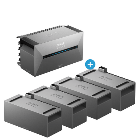 Anker SOLIX E1600 Pro Balkonkraftwerk mit Speicher und mit vier Erweiterungsbatterien – Komponentenansicht