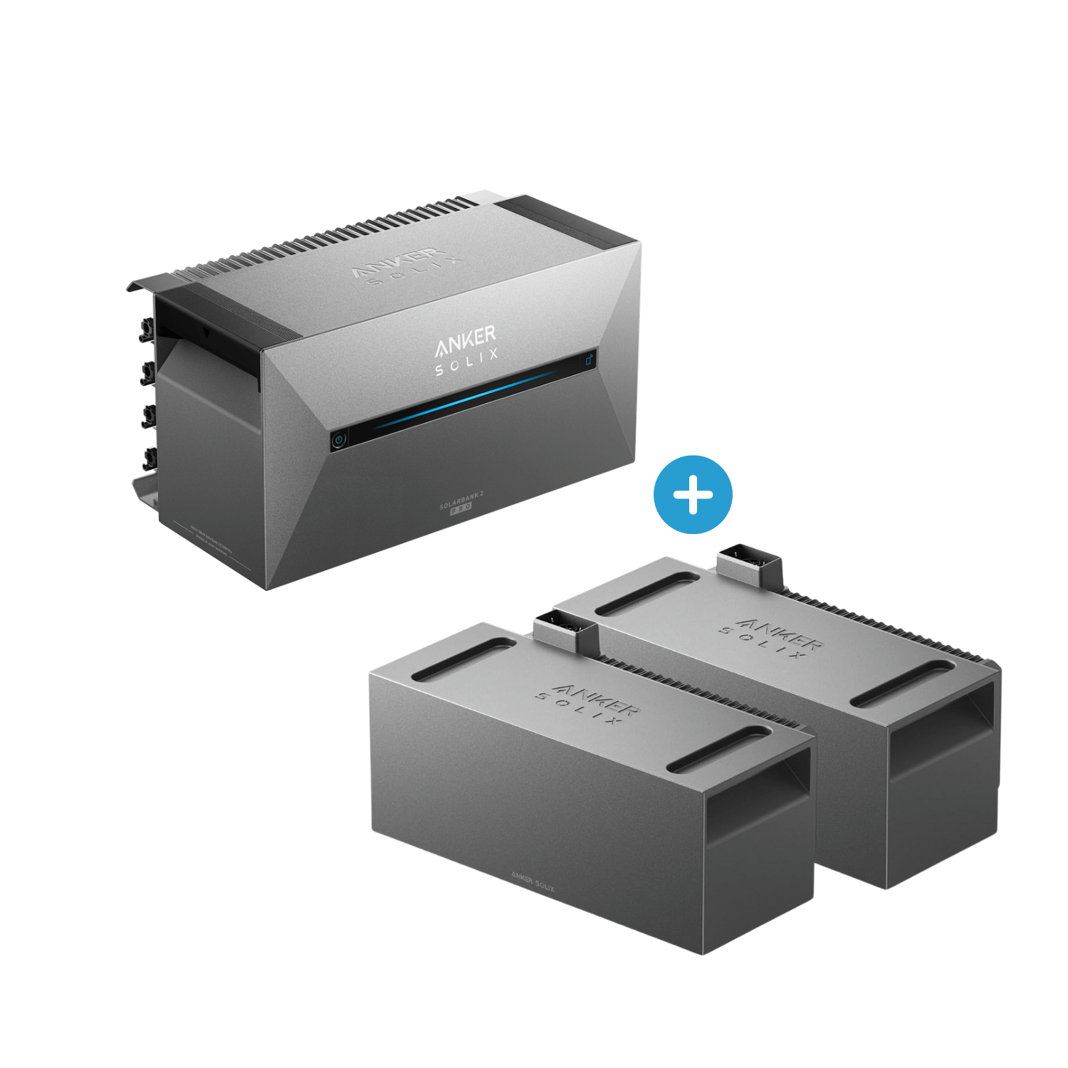 Anker SOLIX E1600 Pro Balkonkraftwerk mit Speicher und mit zwei Erweiterungsbatterien – Komponentenansicht