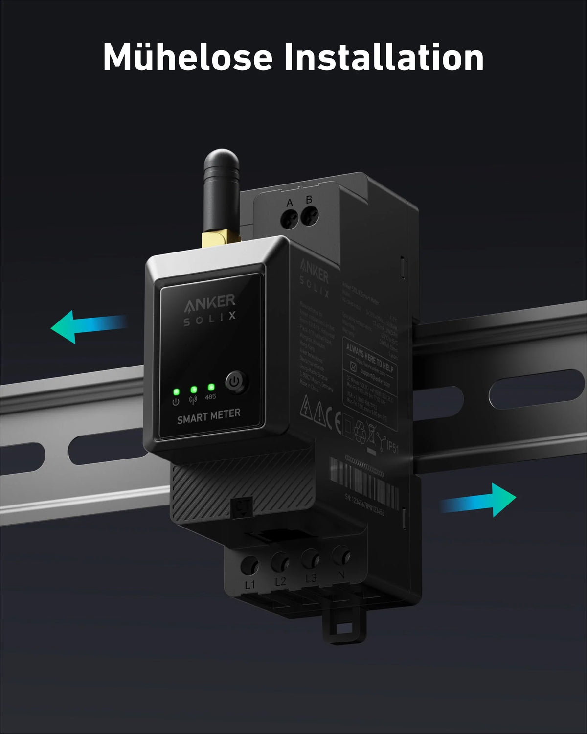 Anker SOLIX Smarter Zähler – Mühelose Installation auf einer Hutschiene