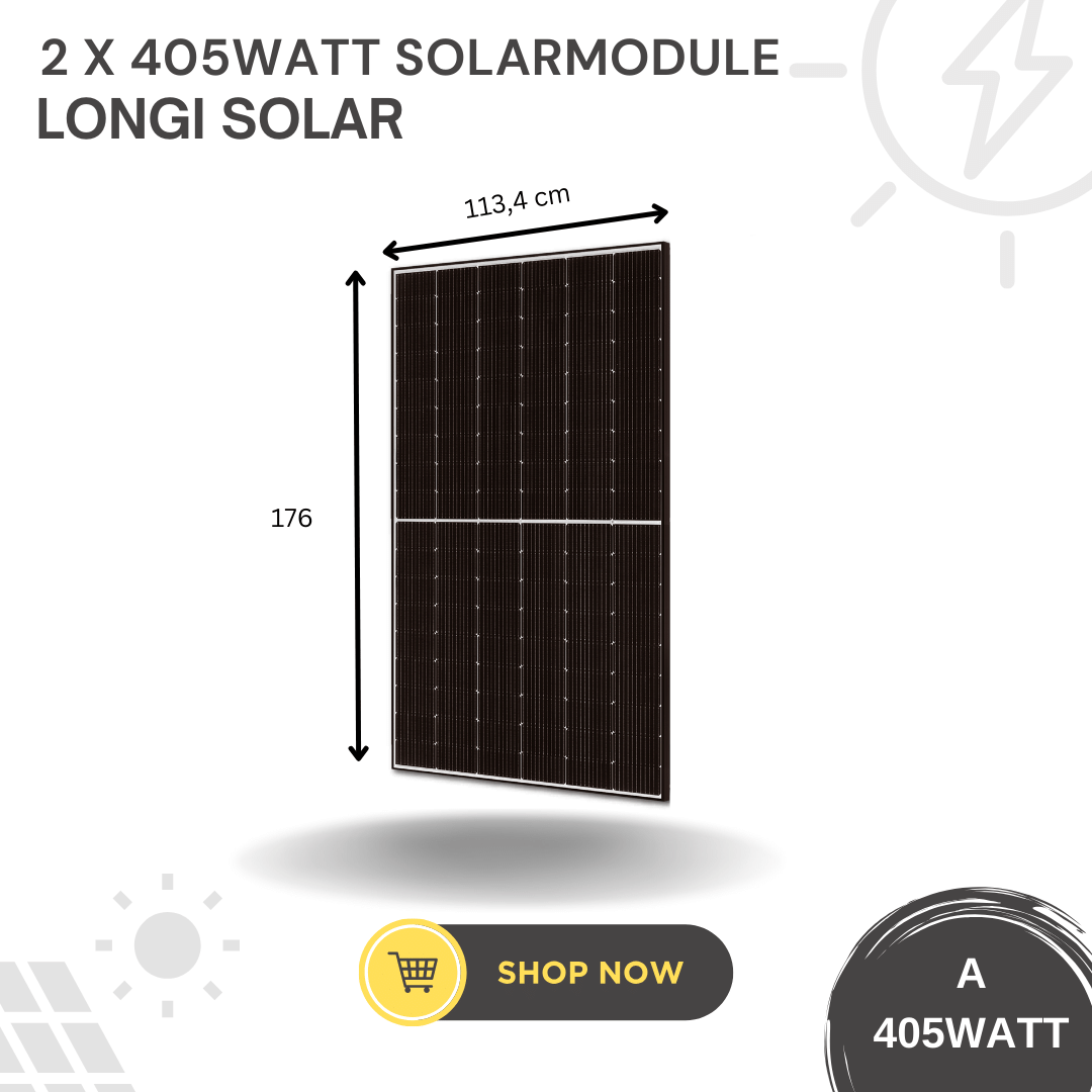 2 x 405 Watt Solarmodule LONGI Solar im 1600Wp Balkonkraftwerk Komplettset – Abmessungen 113,4 cm x 176 cm