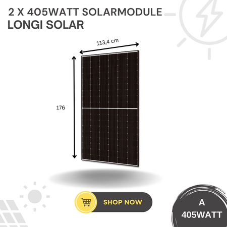 2 x 405 Watt Solarmodule LONGI Solar im 1600Wp Balkonkraftwerk Komplettset – Abmessungen 113,4 cm x 176 cm
