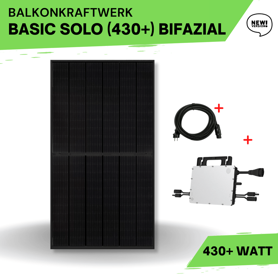 Balkonkraftwerk 430 Watt Komplettset Basic Solo mit bifazialem Solarmodul – Solarmodul und Wechselrichter