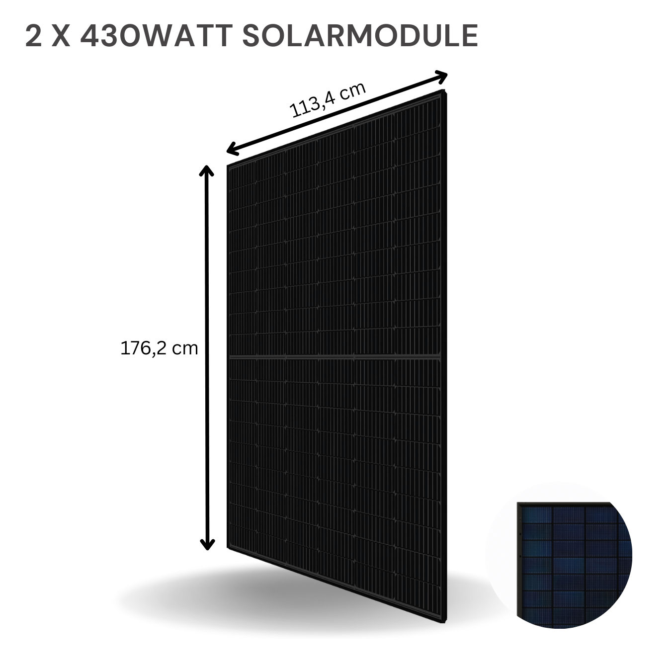 2 x 430 Watt Solarmodule im Balkonkraftwerk Komplettset – Abmessungen 113,4 cm x 176,2 cm