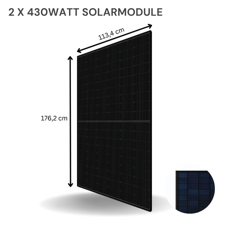 2 x 430 Watt Solarmodule im Balkonkraftwerk Komplettset – Abmessungen 113,4 cm x 176,2 cm