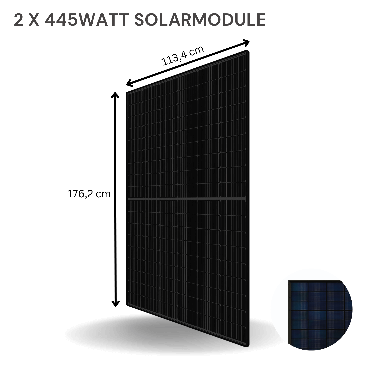 2 x 445 Watt Solarmodule im Balkonkraftwerk Komplettset – Abmessungen 113,4 cm x 176,2 cm