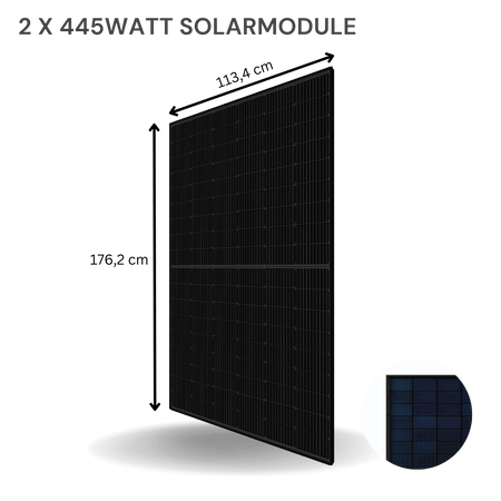 2 x 445 Watt Solarmodule im Balkonkraftwerk Komplettset – Abmessungen 113,4 cm x 176,2 cm