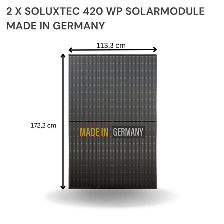2 x Soluxtec 420WP Solarmodule Made in Germany – Abmessungen 113,3 cm x 172,2 cm
