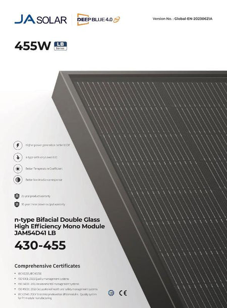 Nahaufnahme der Glas-Glas-Struktur des Suntech 430W Bifacial Full Black Solarmoduls